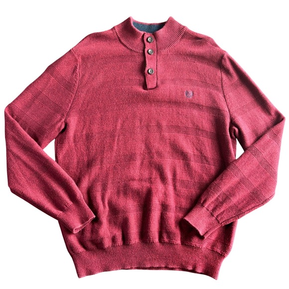 Chaps Other - Chaps Mens Burgundy Red Textured Stripe Mock Neck Quarter Button‎ Sweater Large